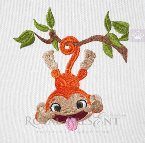Machine Embroidery Design Cute baby monkey hamming on a tree