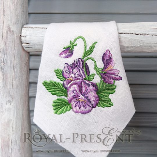Machine Embroidery Design Purple pansy viola flowers - 2 sizes