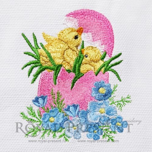 Easter Machine Embroidery Design Chickens in Pink Egg