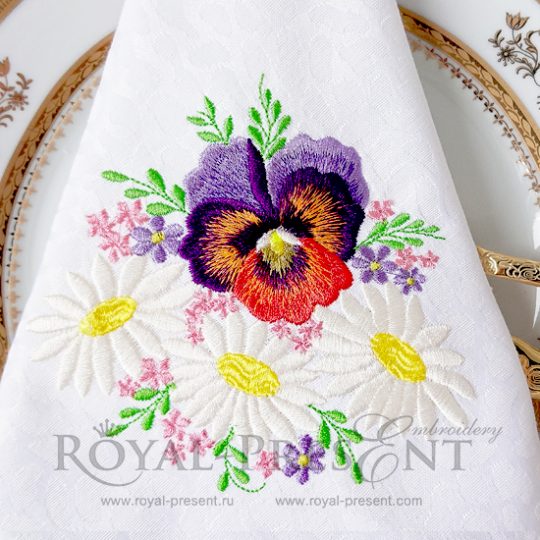 Machine Embroidery Design Pansies and Daisies
