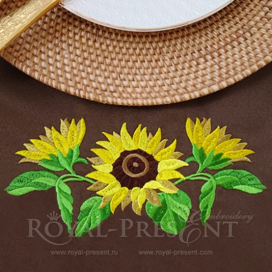 Machine Embroidery Design Three sunflowers - 5 sizes