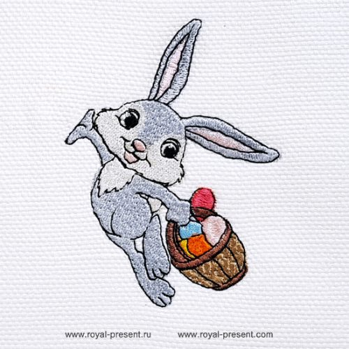 Digital Embroidery Design Easter Bunny carries the basket