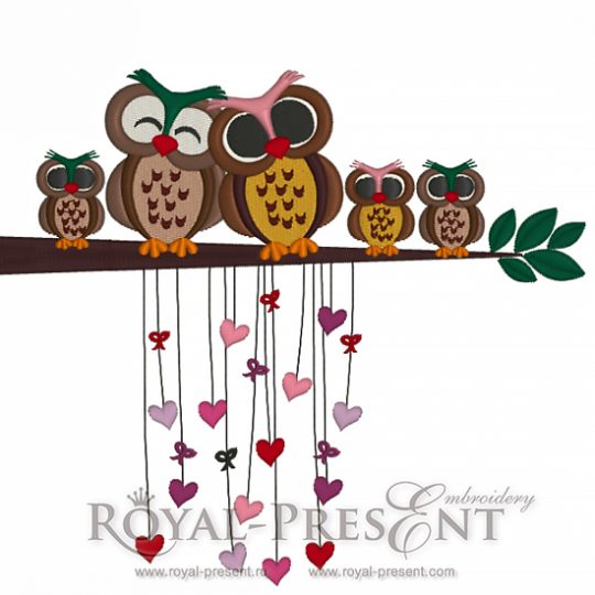 Machine Embroidery Design Family Owls