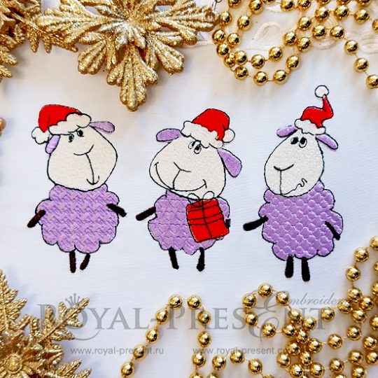 Machine Embroidery Design Three Christmas Lambs