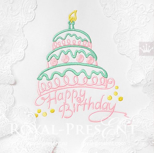 Machine Embroidery Design Happy Birthday Cake
