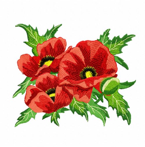 Three Poppies Machine Embroidery Design| Royal Present Embroidery