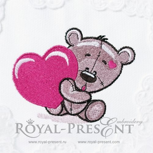 Machine Embroidery Design Cute Teddy Bear with heart