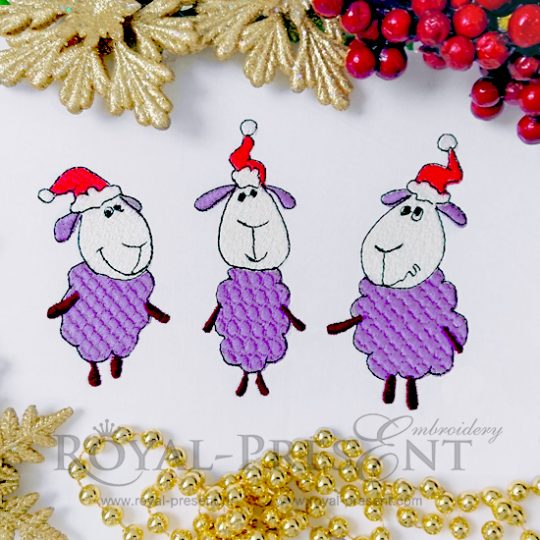 Machine Embroidery Design Three Cute Christmas Lambs