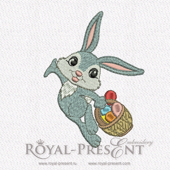Machine Embroidery Design Cute Easter Bunny сarries the basket