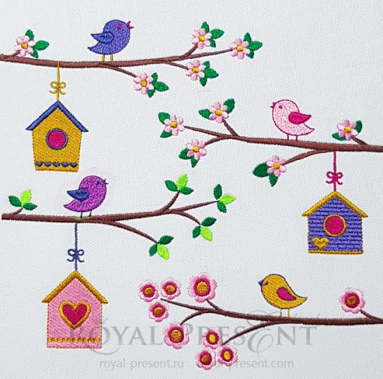 Machine Embroidery Designs Birds and birdhouses