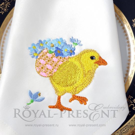 Machine Embroidery Design Easter Chicken with forget-me-nots