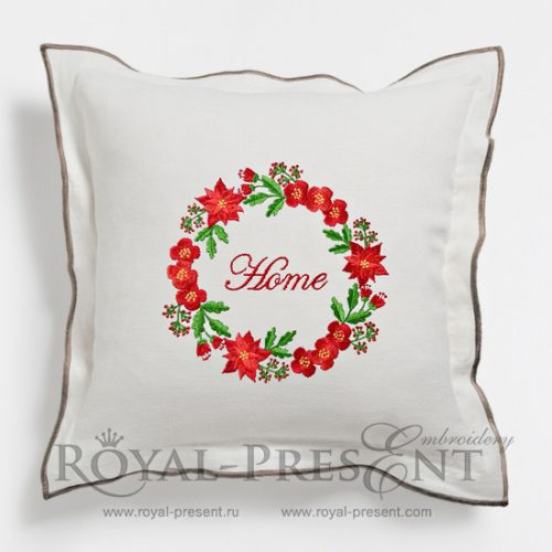Poinsettia Wreath Machine Embroidery Design
