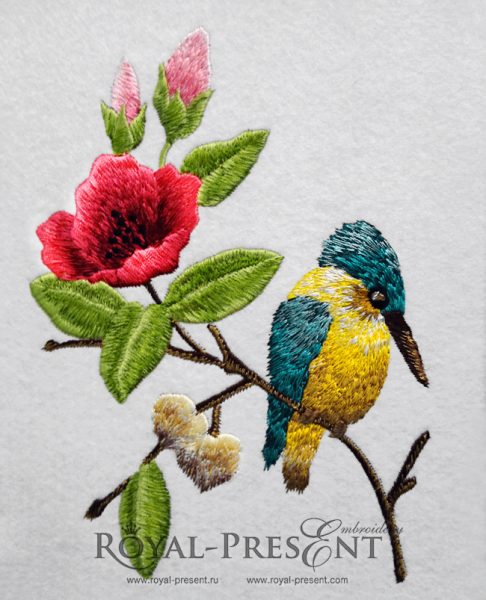 Machine Embroidery Design Green Kingfisher