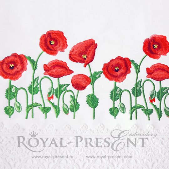 Machine Embroidery Design Poppy border
