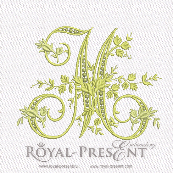 Floral monogram embroidery design letter M