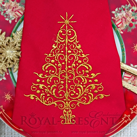 Machine Embroidery Design Elegant Red Christmas Tree
