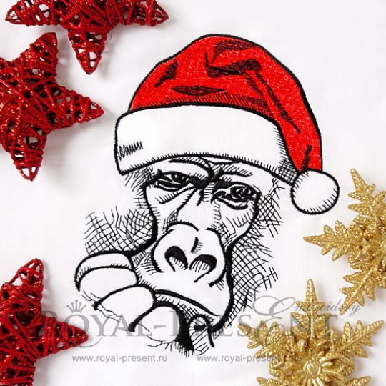 Machine Embroidery Designs Monkey portrait in Santa hat