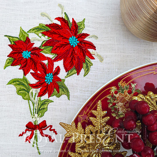 Machine Embroidery Design Bouquet of poinsettias