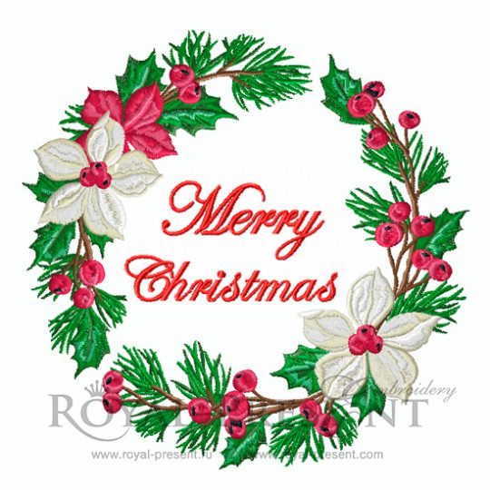 Machine Embroidery Design Christmas floral wreath