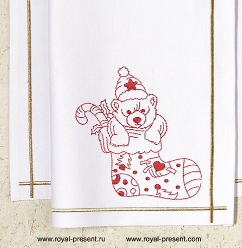 Machine embroidery design Christmas bear in stocking