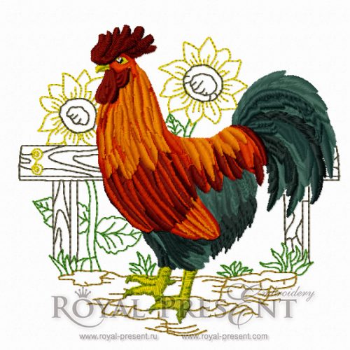 Machine Embroidery Design Circular Rooster