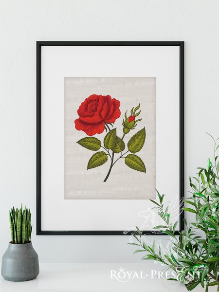 Machine Embroidery Designs Vintage rose flower engraving calligraphic Victorian style
