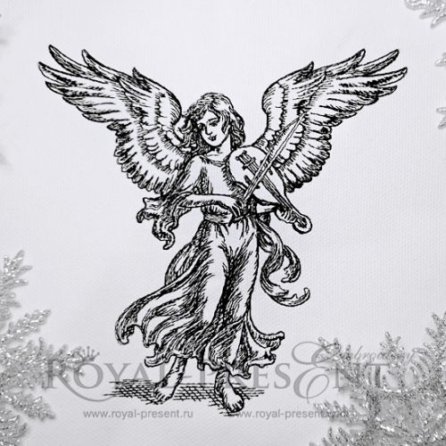 Line Art Machine Embroidery Design Angel with violin