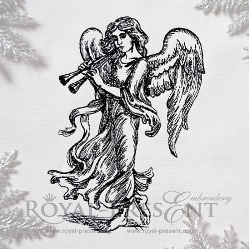 Machine Embroidery Design Angel with flutes