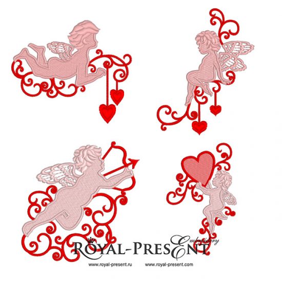 Valentines day embroidery designs Elements for valentines day with Angels