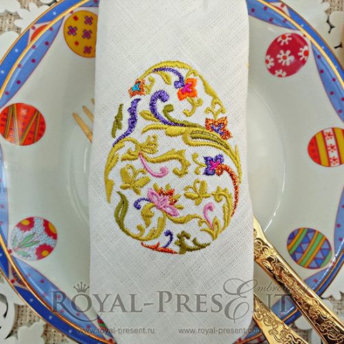 Machine Embroidery Design Easter egg with floral ornament