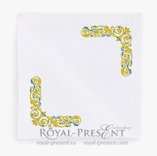 Gold with a blue Corner Machine Embroidery Design