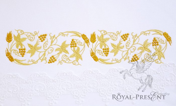 Machine Embroidery Design Gold branch grapes and wheat