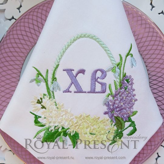 Machine Embroidery Design Lace Easter egg with lilac and snowdrops