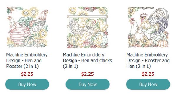 Machine Embroidery Designs Rooster Hen and Chicks