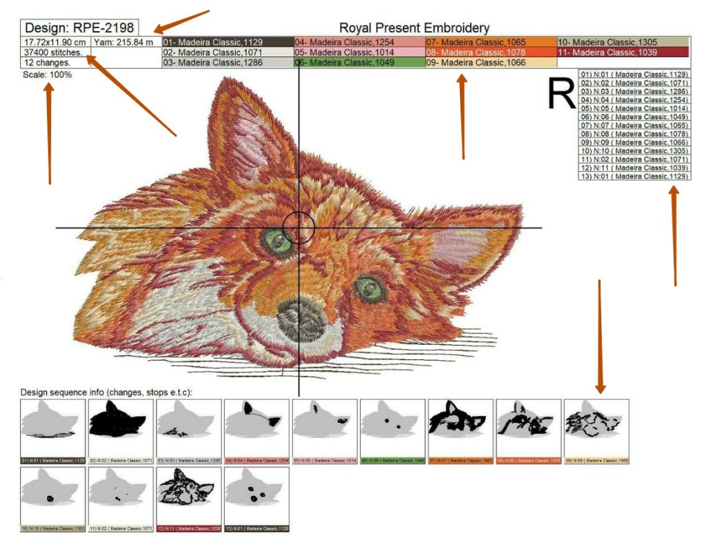 Long stitch Fox Head Machine Embroidery Design - 4 sizes