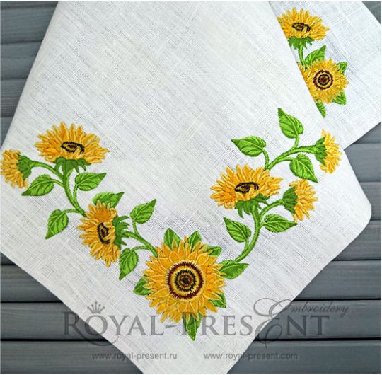 Corner Machine Embroidery Design Sunflowers