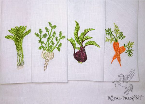 Set of 4 Machine Embroidery Designs - Vegetables