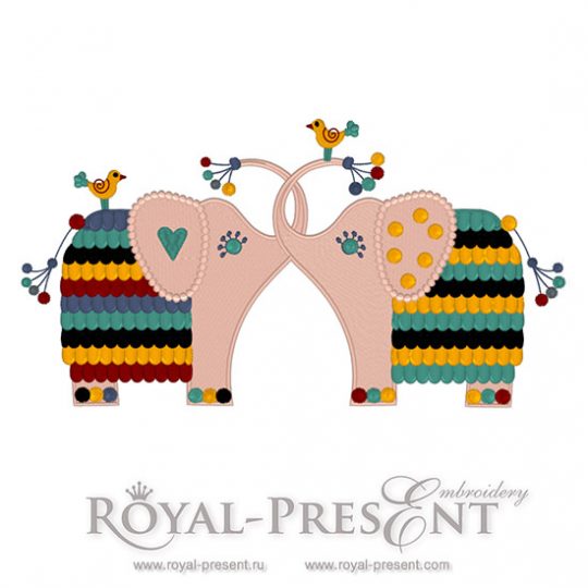 Machine Embroidery Design Cute Elephants