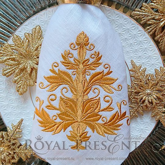 Machine Embroidery Design Gold Christmas tree