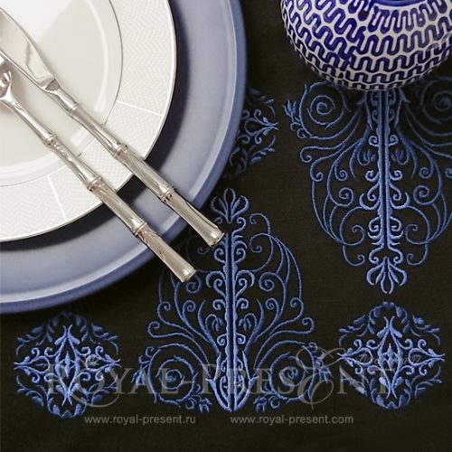 Blue Machine Embroidery Design vintage ornate border