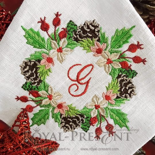 Machine Embroidery Design Christmas floral wreath