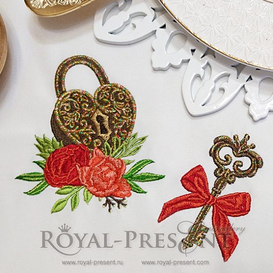 Machine Embroidery Design Heart shaped lock and flowers