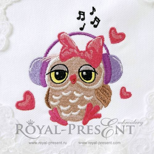 Machine Embroidery Design Cute cartoon Owl Girl