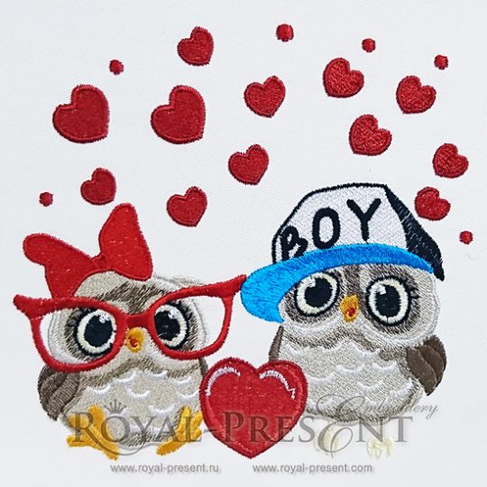 Machine Embroidery Design Two Cute Owls with heart