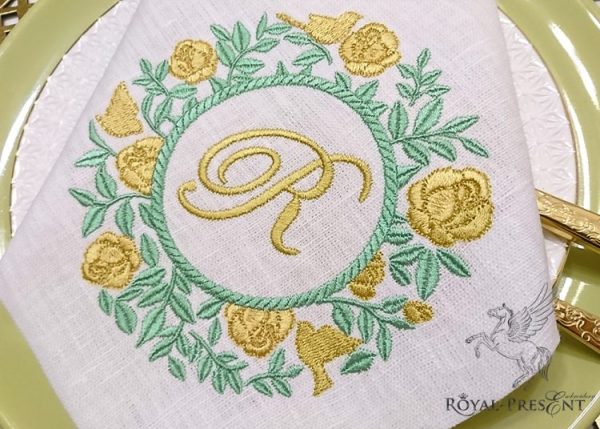 Machine Embroidery Design Round Rose bush Blank Monogram - 4 sizes