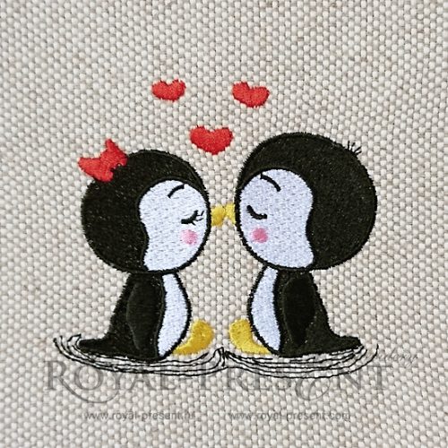 Machine Embroidery Design Lovers Penguins