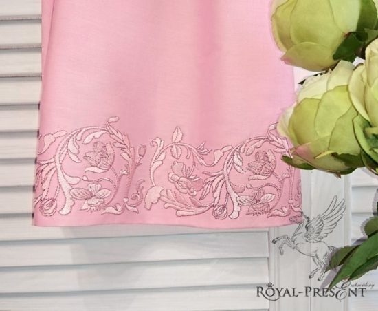 Machine Embroidery Design Pink Vintage floral border