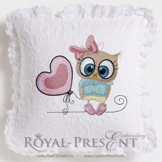 Machine Embroidery Design Cute Owl girl with balloon