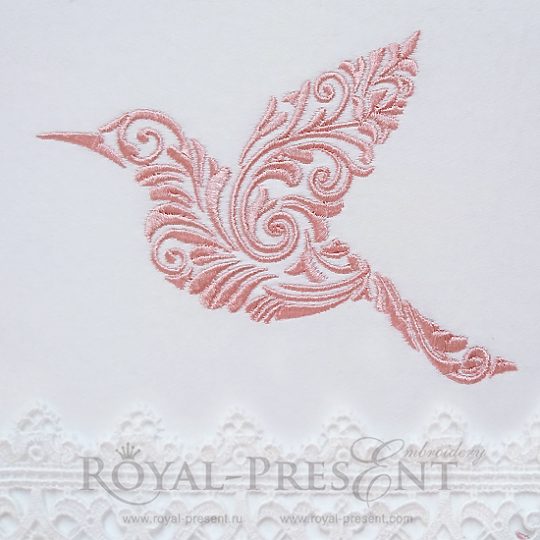 Machine Embroidery Design Flying bird with floral ornament decoration - 4 sizes