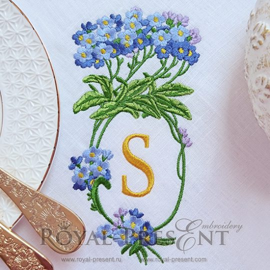 Machine Embroidery Design Blank Monogram Forget-me-not